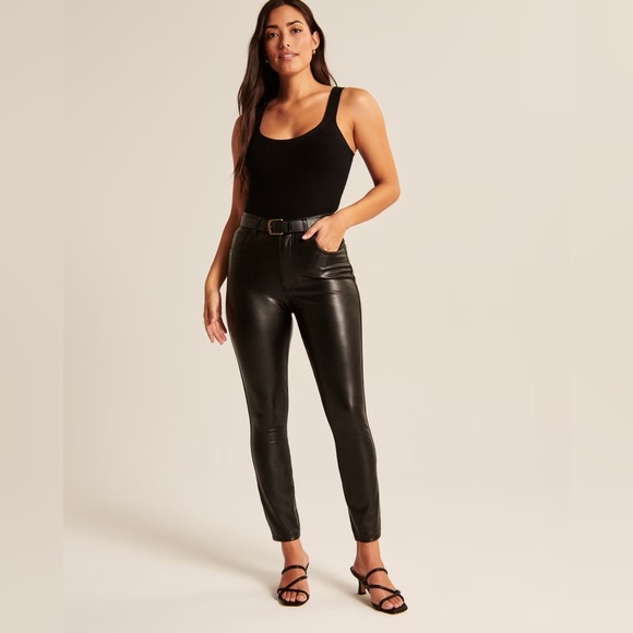 Abercrombie and Fitch Curve Love Vegan Leather High Rise Skinny Pant Black 34L - Picture 1 of 13